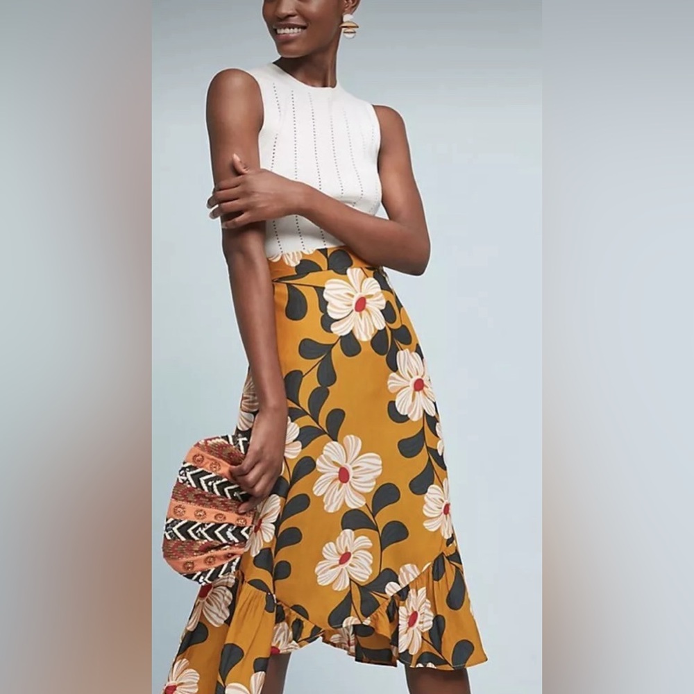 Anthropologie Eva Franco Ikebana floral midi skirt size